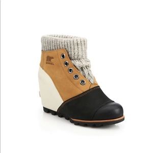 Sorel Joanie Sweater Leather Wedge Booties